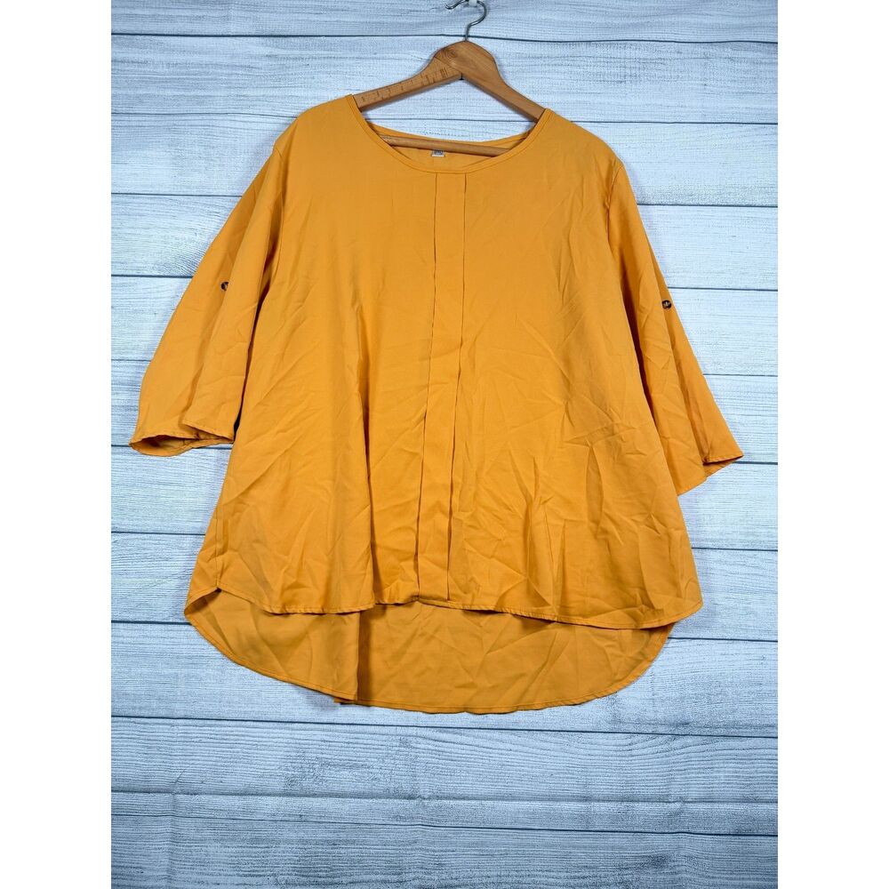 Womens 5XL Mustard Yellow High Low Pleated 3/4 Sleeve Tunic Blouse 4238